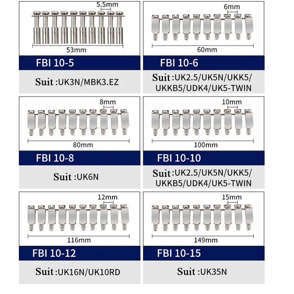FBI Plug-In Din Rail Terminal Block Central Fixed Bridge Screw Bridge Screw Shorting Links Terminal Block Plugging Jumper