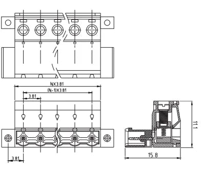 QPS-381ST-8P PCB Wire Female 300V 10A 3.81mm Pitch Plug-In Terminal Block Connector Rated Terminal Block