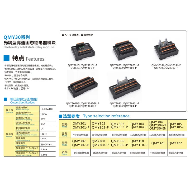 QMY301 60v 4 Channel SSR High Power Relay Module Terminal Blocks for PLC with LED Light Optocoupler Solid State Relay SSR