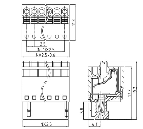 QPL-250-7P 2.5mm Pitch 7P 300v 10A Green High Strength Spring Wire Strong Shock Resistance QPL Series Plug PCB Terminal Blocks
