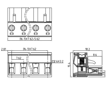 QPV-762-6P 7.62mm Pitch 6P Female and Male Wire Connector Terminators PCB Screw Plug-in Terminal Block