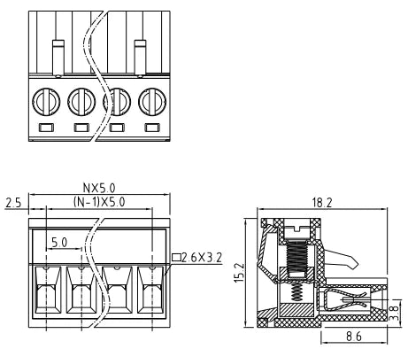 QPV-500-6P PCB 300V 15A 5.0mm Pitch Wire Male Plug-In Terminal Block Connector Rated Terminal Block
