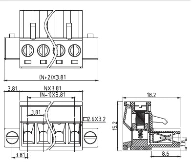 QPV-381F-6P 3.81mm Pitch 6P 300V 10A Male Wire Connector Terminators PCB Screw Plug-in Terminal Block