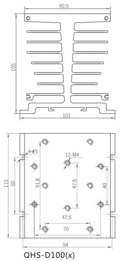 QHS-D100 50mm Aluminum Heat Sink Heatsinks for Single Phase SSR Solid State Relay