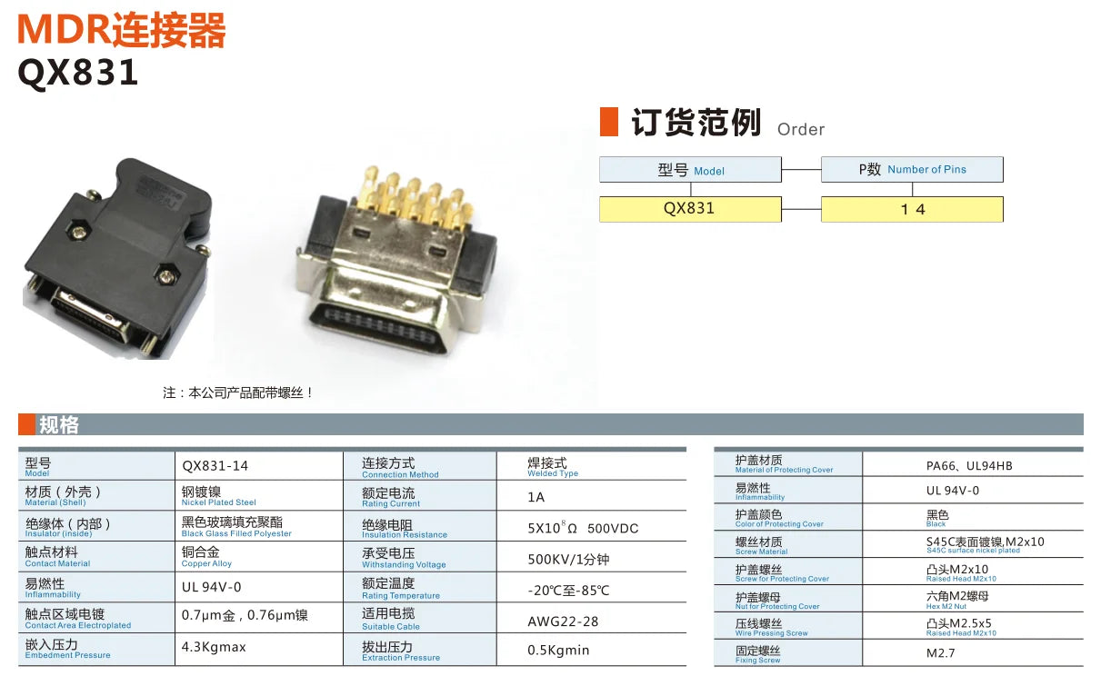 QX831-50 MIL Cable 50P Connector PLC I/O Cable Copper Flexible Insulated Wires and Cables Solid Conductor