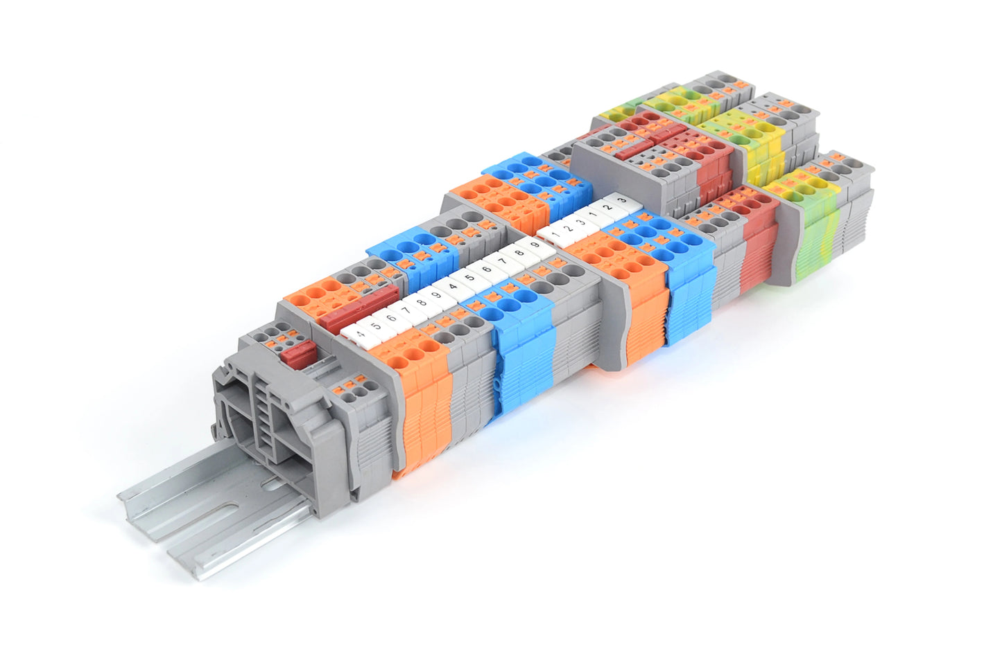 QPT-4/1*2PE 4mm² 800V 32A 1input 2 Output Din Rail Terminal Block 3-Contacts Spring Cage Plug-IN Terminal Blocks