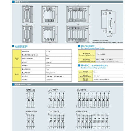 QMY505SL 4 Channel 1O  Contact Single Independent Output PLC Power Relay Module 1A 24VDC PLC High Power Relay Module 4-bit