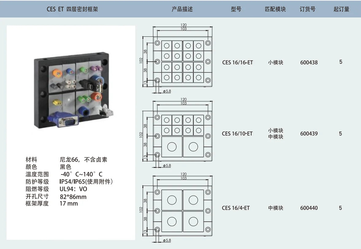 CES 16/16-ET Cable Entry Systems Four-layer Sealing Frame Pre-Cut Cable Entry Plate for Small Middle Grommets
