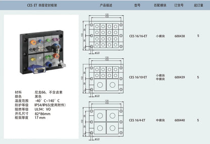 CES 16/16-ET Cable Entry Systems Four-layer Sealing Frame Pre-Cut Cable Entry Plate for Small Middle Grommets