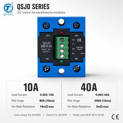 QSJD Series DC Motor Forward Reverse Solid State Relay Module 10-40A 24VDC MOSFET Low Leakage for DC Motor Control