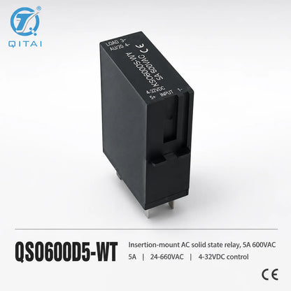QSO Series 5A 240VAC 600VAC AC Output SSR Module TRIAC Socket Base DIN Rail Built-in RC for Solenoid Valve Control