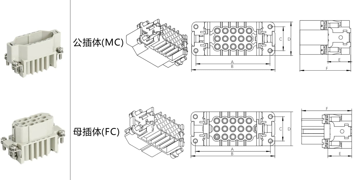 HD-064-MC 10A 250V Heavy Duty Connector Male Insert Crimp Terminal for Industrial Equipment