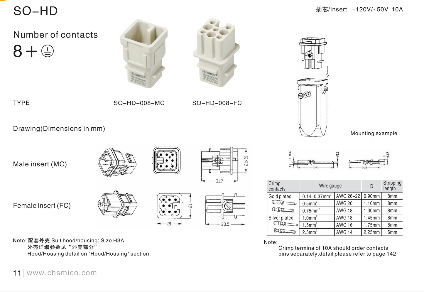 HD008 HDC Heavy Duty 10A 250V Connector M/F Plastic Injection Molding Hot Runner Accessories Heavy Duty Connectors