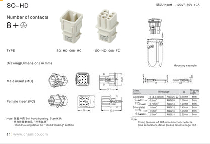 HD008 HDC Heavy Duty 10A 250V Connector M/F Plastic Injection Molding Hot Runner Accessories Heavy Duty Connectors