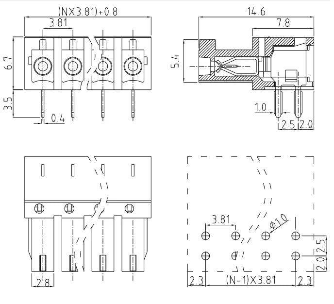 QSP-381R 3.81mm Pitch 2-24P Spring Connection Copper Automotive PCB Terminal Block Connector