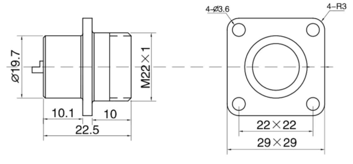 P20F-2H Square Backward Installed Socket H 20mm 15A 250V Metal Circular Aviation Connector Waterproof for Aviation 2-14 PIN