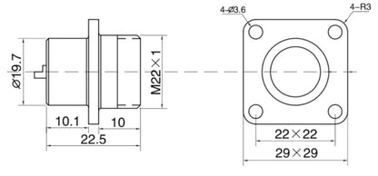 P20F-2H Square Backward Installed Socket H 20mm 15A 250V Metal Circular Aviation Connector Waterproof for Aviation 2-14 PIN