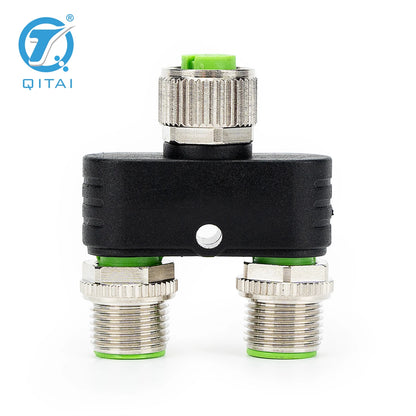 QITAI M12-F05 2xM05A Y Splitter Waterproof 5-Pin 2 Male to 1 Female Automotive Signal Sensor Connector Plug