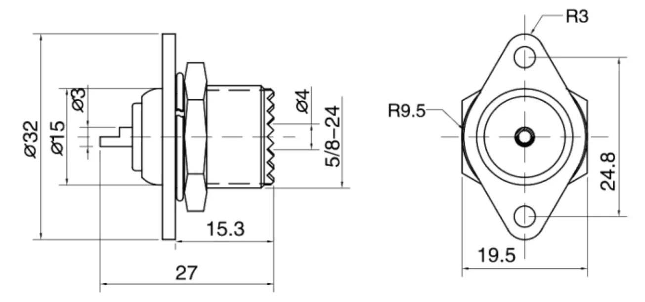 SZ-16KYA Single-Hole Diamond-Type Receptacle Female Socket Non-Constant Panel Mount Solder Cup for Power Microwave Applications