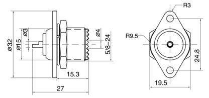 SZ-16KYA Single-Hole Diamond-Type Receptacle Female Socket Non-Constant Panel Mount Solder Cup for Power Microwave Applications