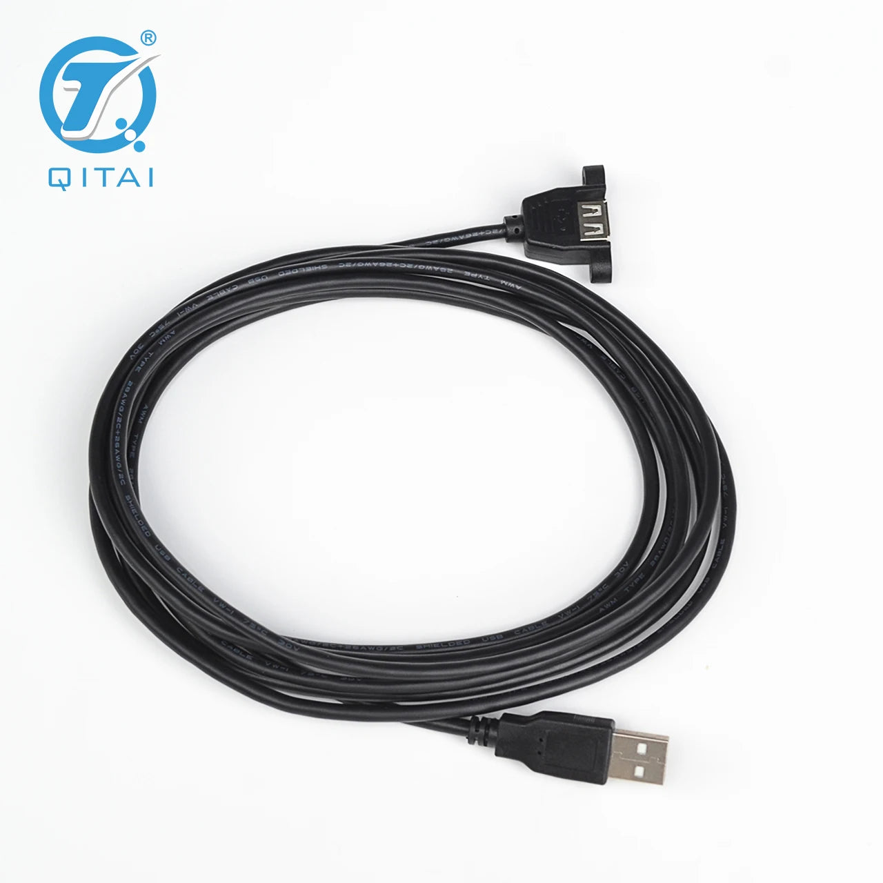QITAI QX205-1-300 4-Conductor USB 2.0 Extension Cable 0.3-5m for Charging & Data Transmission with D-SUB Interface