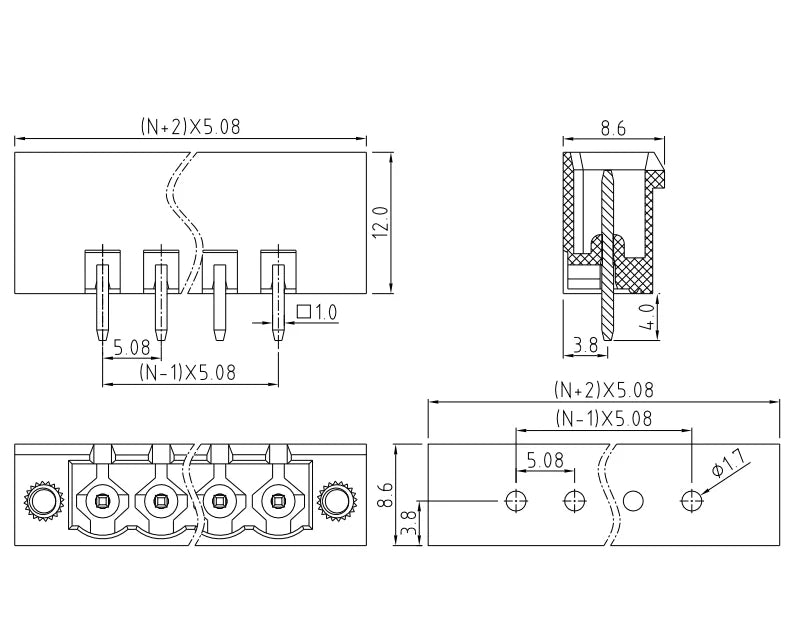 QS-508VF  PCB Terminal Blocks 5.08mm Pitch 2P-24P 300V 15A Green High Strength Screw Connector With Flange