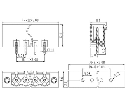 QS-508VF  PCB Terminal Blocks 5.08mm Pitch 2P-24P 300V 15A Green High Strength Screw Connector With Flange