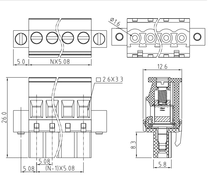 QPRB-508F 5.08mm Pitch 2P-24P 300V 15A High Strength Spring Wire Strong Shock Resistance Plug Connector Terminal Blocks PCB Unit