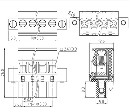 QPRB-508F 5.08mm Pitch 2P-24P 300V 15A High Strength Spring Wire Strong Shock Resistance Plug Connector Terminal Blocks PCB Unit