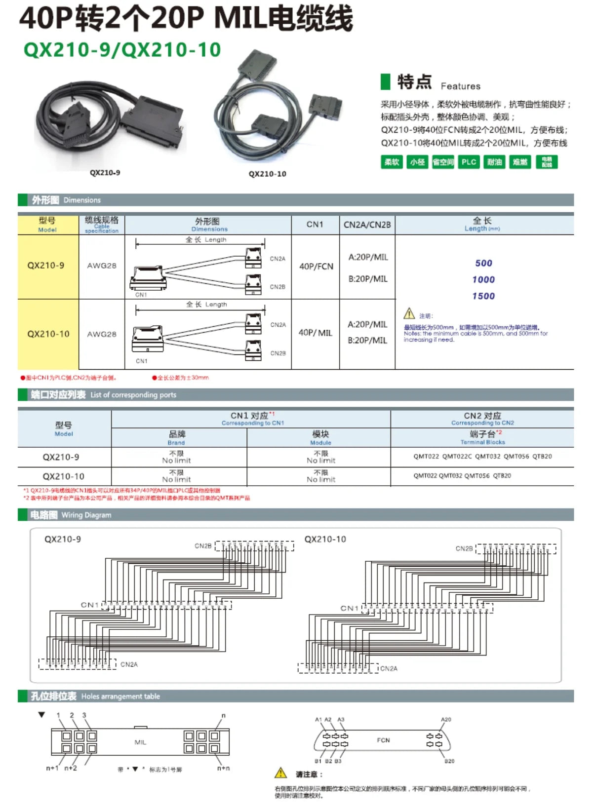 QITAI Electric Wires and Cables QX210-10  40P  PLC I/O Cable Copper Flexible Insulated Wires and Cables
