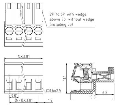 QPS-381ST-10P 10 Pole 3.81mm Pitch PCB Mount Splicing PCB Wiring Printed Circuit  Screw Terminal Block