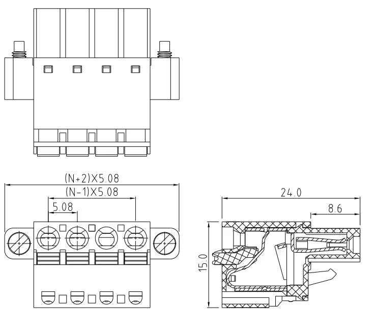 QPL-508F 5.08mm Pitch 2-24P 300v 15A Green High Strength Spring Wire Strong Shock Resistance QPL Series Plug PCB Terminal Blocks