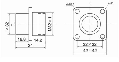 P32F-32H Square Socket h 32mm 250V Metal Circular Aviation Connector Waterproof for Aviation 4/6/8/10/13/14/19/32 PIN