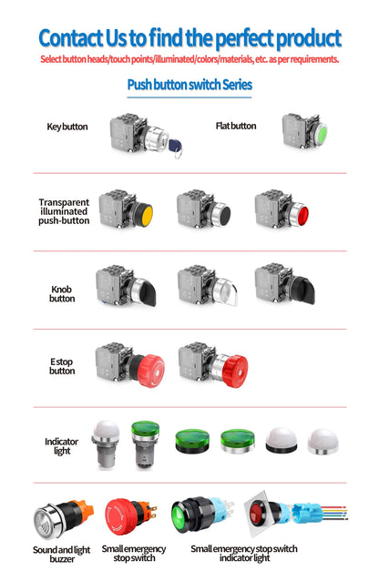 22mm 16 QDN Aluminum ABS Metal Marine Push Button Switches Selector Switch Waterproof IP53 10A 1NO Emergency Stop Start Function