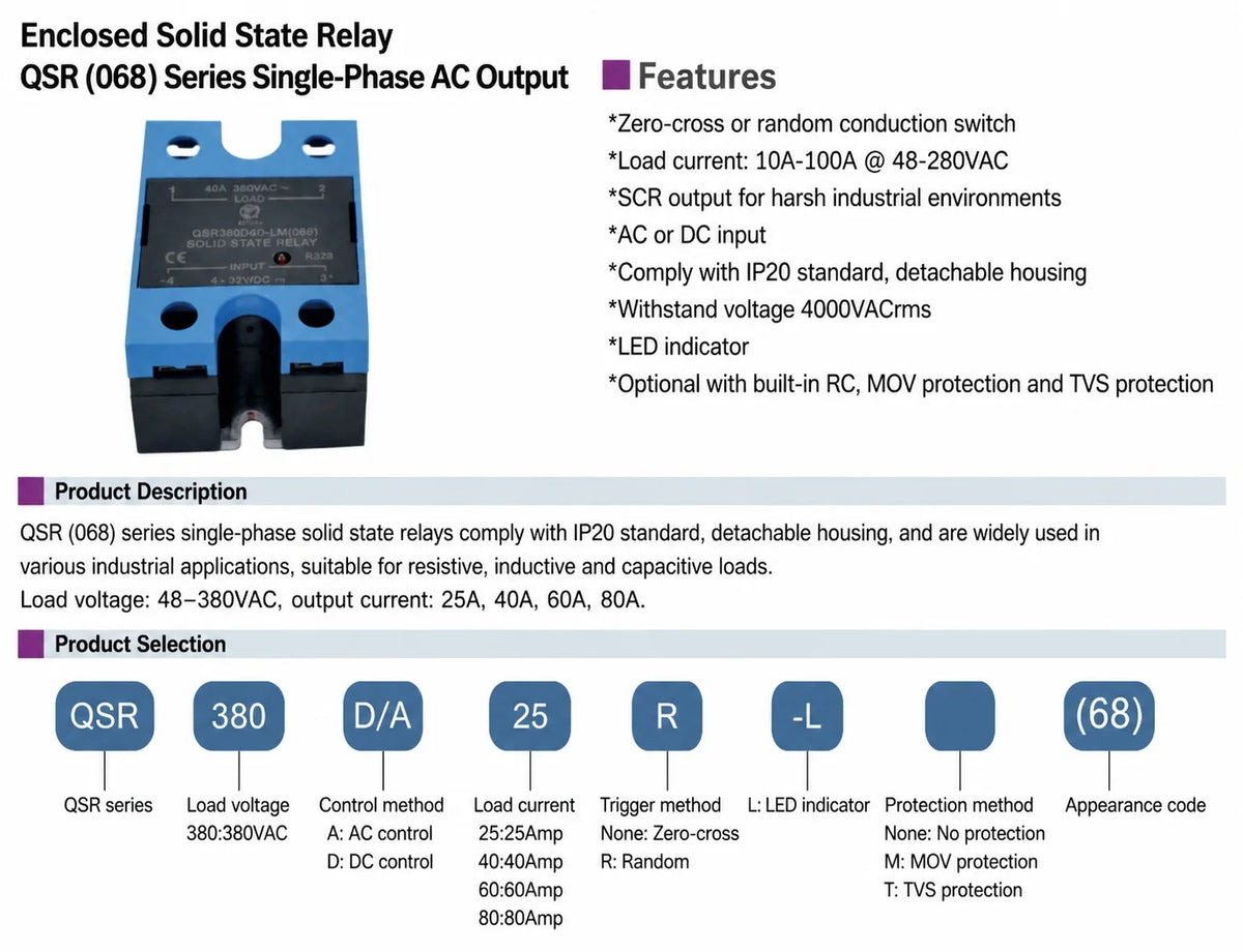 QSR380D40-LM(068) MOV Protected Enclosed Solid State Relay product side