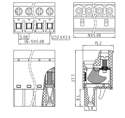 QPZ-508 5.08mm Pitch 2-24P 300v 15A M2.0 Screw Green High Strength QPZ Series Plug PCB Terminal Blocks