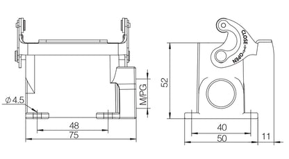 H10A-SG-1L-M20 Heavy Duty Connector Compact Series Top Entry Protective Hoods