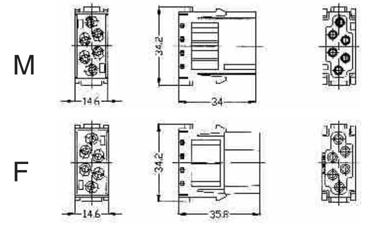 HME-006-MC 16A 500V V0 Male Insert Crimp Terminal for Industrial Electric Heavy Duty Connector