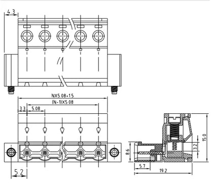 QPS-508F 5.08mm Pitch 2-24P 300v 15A Green High Strength Pin Structure QPS Series Plug PCB Terminal Blocks