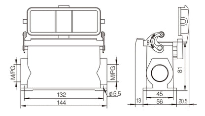 H24B-SGH-CV-1L-2M32 Heavy Duty Connector Compact Series Top Entry Aluminum Protective Hoods