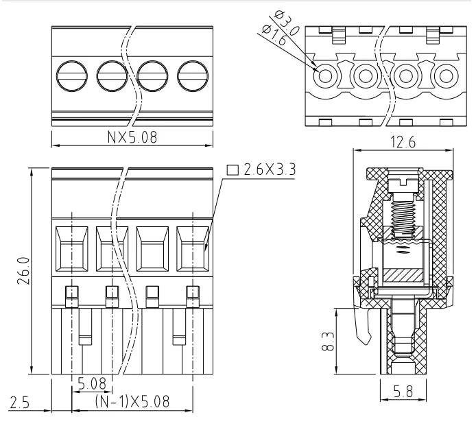 QPRA-508 5.08mm Pitch 2P-24P 300v 15A High Strength Spring Wire Strong Shock Resistance Plug PCB Terminal Connector Blocks