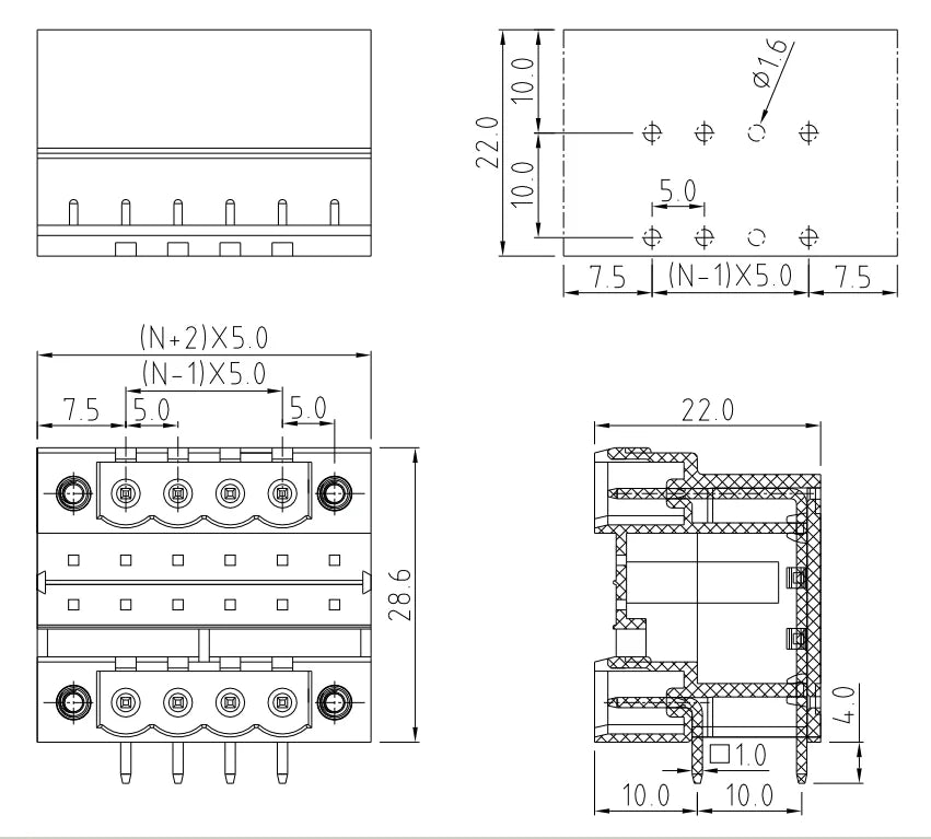 QSD-500RF  5.00mm  Double Layer 2P-24P Socket Terminal Block Connector PCB Plug-in Type Green Terminal Block with Flange