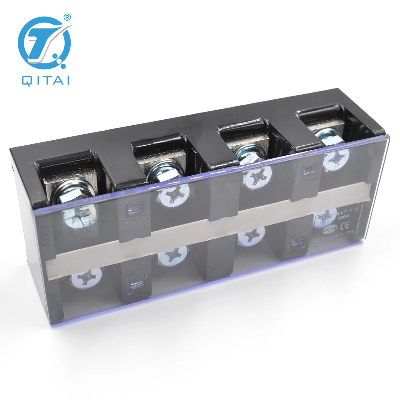 QTB-10004 101A 25mm2 High Current Barrier Terminal Block 4 Pole Screw Type Power Connector for Industrial Use