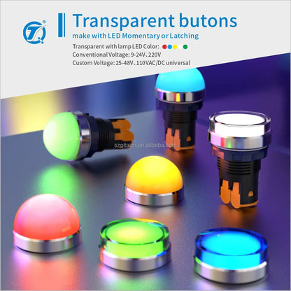 Industrial-grade Custom LED Switch Push Button with Latching & Momentary Functions High-quality 9-24V/25-48V Metal/Plastic