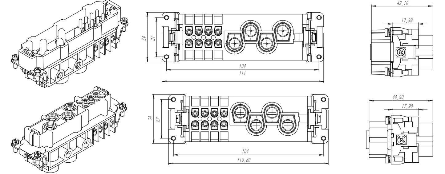 HK-004/8-M 16A 400V Heavy Duty Connector V0 Male Insert Crimp Terminal for Industrial Electric Communication Equipment