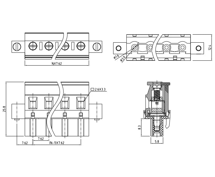 QPRB-762F 7.62mm Pitch 2P-24P 300V 15A High Strength Spring Wire Strong Shock Resistance Plug Connector Terminal Blocks PCB