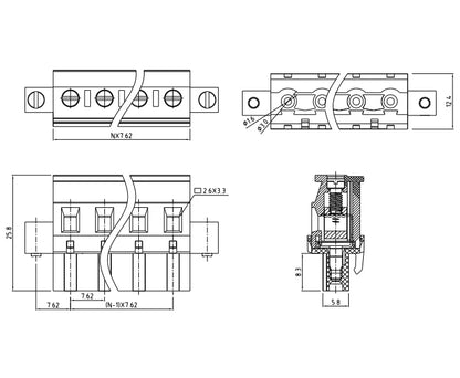 QPRB-762F 7.62mm Pitch 2P-24P 300V 15A High Strength Spring Wire Strong Shock Resistance Plug Connector Terminal Blocks PCB