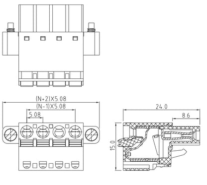 QPL-508F 5.08mm Pitch 2-24P 300v 15A Green High Strength Spring Wire Strong Shock Resistance QPL Series Plug PCB Terminal Blocks