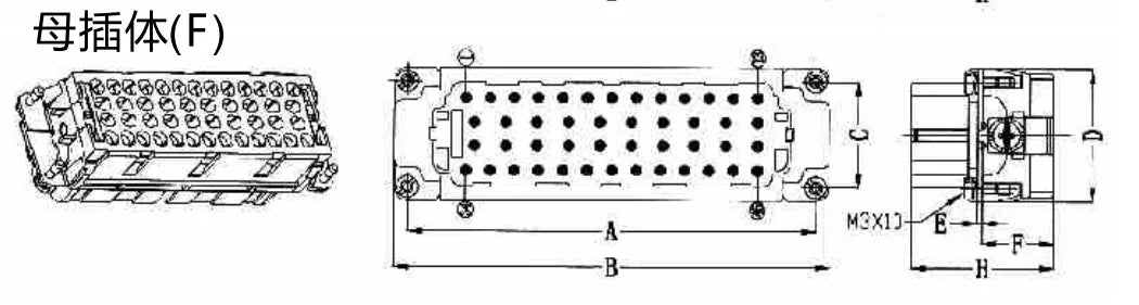 HEE-032-FC High Quality Copper  16A 500V Industrial Heavy Duty 10P Female Insert Crimp Terminal