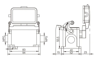 H10B-SG-CV-1L-M25 Heavy Duty Connector Compact Series Top Entry Protective Hoods